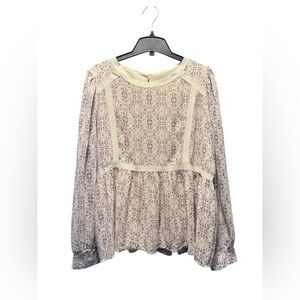 NWT Women’s In Loom Purple And Cream Floral Long Sleeve Top Size Large
